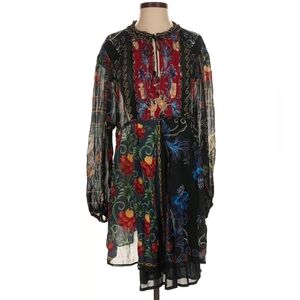 FARM RIO Mixed Arabesque Scarf Back Long-sleeve Mini